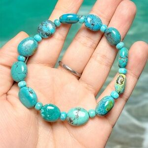 Turquoise Composite Stretch Bracelet | Oval Beads | Boho Beach Jewelry
